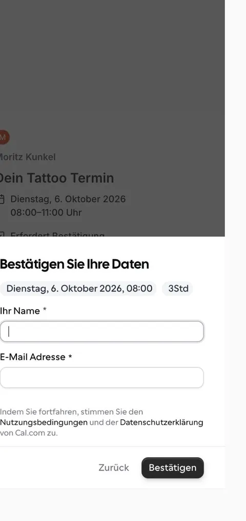Alter Ablauf am Handy: drittes Formular „Bestätigen Sie Ihre Daten“ in Sie-Form